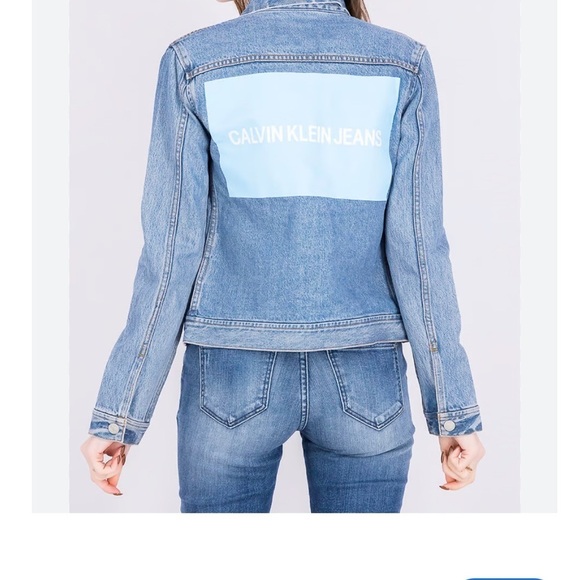 Calvin Klein Denim Trucker Jacket Lyon Blue‎ Logo Size Small - Picture 8 of 8